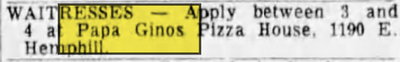 Papa Ginos - Oct 16 1963 Article